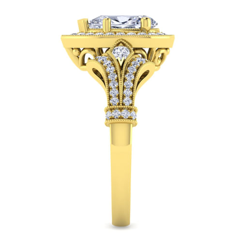Vintage Inspired 14K Yellow Gold Pear Shape Halo Diamond Engagement Ring