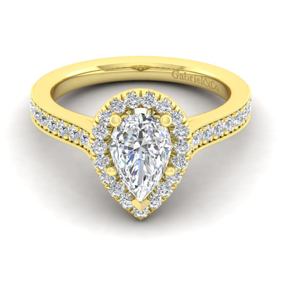 Gabriel - Vintage Inspired 14K Yellow Gold Pear Shape Halo Diamond Engagement Ring