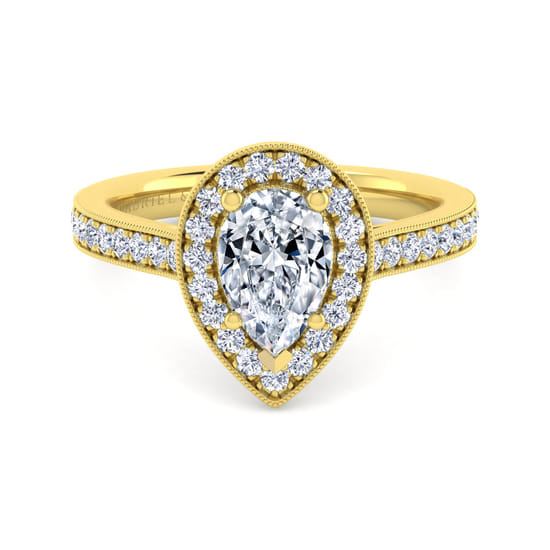 Gabriel - Vintage Inspired 14K Yellow Gold Pear Shape Halo Diamond Engagement Ring