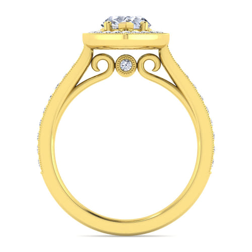 Vintage Inspired 14K Yellow Gold Pear Shape Halo Diamond Engagement Ring