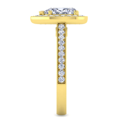 Vintage Inspired 14K Yellow Gold Pear Shape Halo Diamond Engagement Ring
