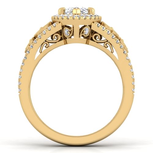 Vintage Inspired 14K Yellow Gold Pear Shape Halo Diamond Engagement Ring