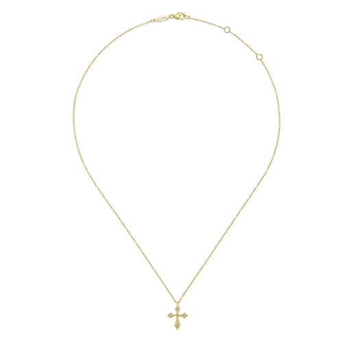 Vintage Inspired 14K Yellow Gold Pointed Diamond Cross Pendant Necklace