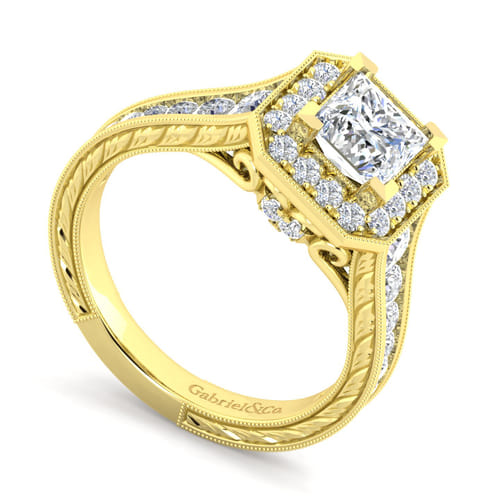 Vintage Inspired 14K Yellow Gold Princess Halo Diamond Channel Set Engagement Ring Vintage Inspired 14K Yellow Gold Princess Halo Diamond Channel Set Engagement Ring