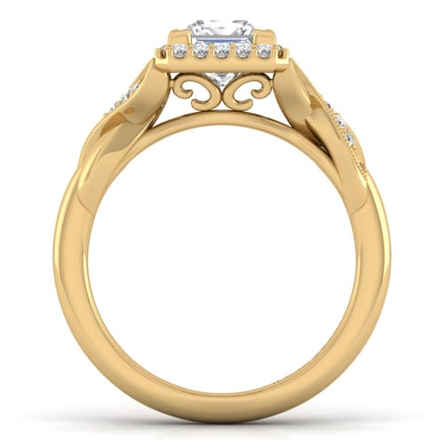 Vintage Inspired 14K Yellow Gold Princess Halo Diamond Engagement Ring