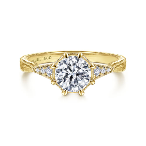 Vintage Inspired 14K Yellow Gold Round Diamond Channel Set Engagement Ring