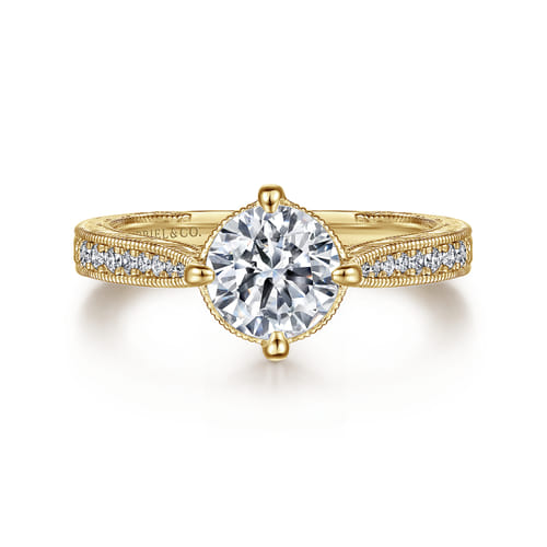Vintage Inspired 14K Yellow Gold Round Diamond Engagement Ring
