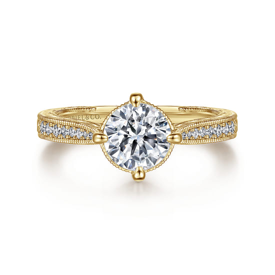 Gabriel - Vintage Inspired 14K Yellow Gold Round Diamond Engagement Ring