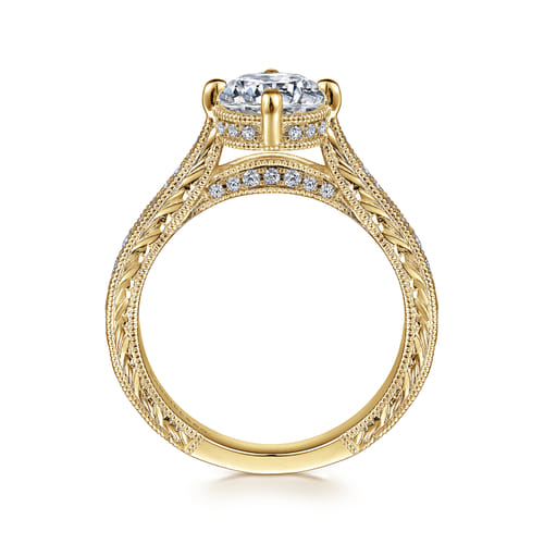 Vintage Inspired 14K Yellow Gold Round Diamond Engagement Ring