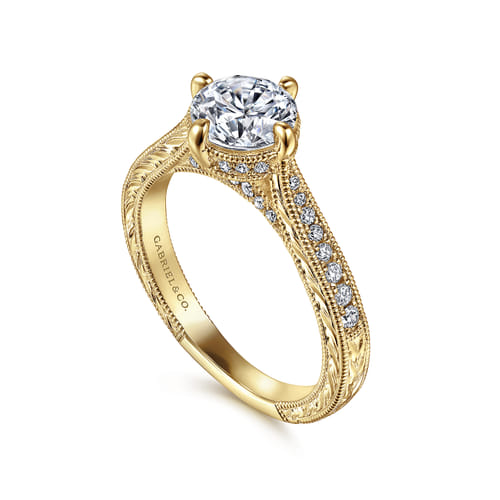Vintage Inspired 14K Yellow Gold Round Diamond Engagement Ring