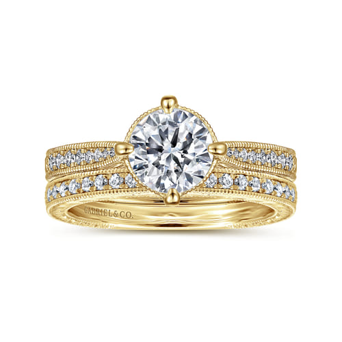 Vintage Inspired 14K Yellow Gold Round Diamond Engagement Ring