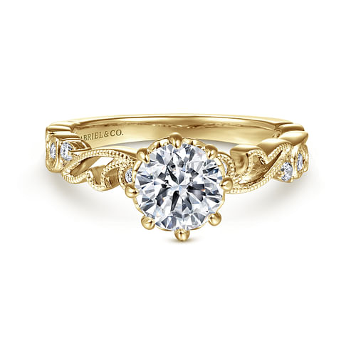 Vintage Inspired 14K Yellow Gold Round Diamond Engagement Ring