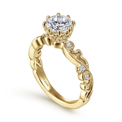 Vintage Inspired 14K Yellow Gold Round Diamond Engagement Ring