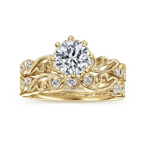 Vintage Inspired 14K Yellow Gold Round Diamond Engagement Ring