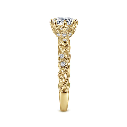 Vintage Inspired 14K Yellow Gold Round Diamond Engagement Ring