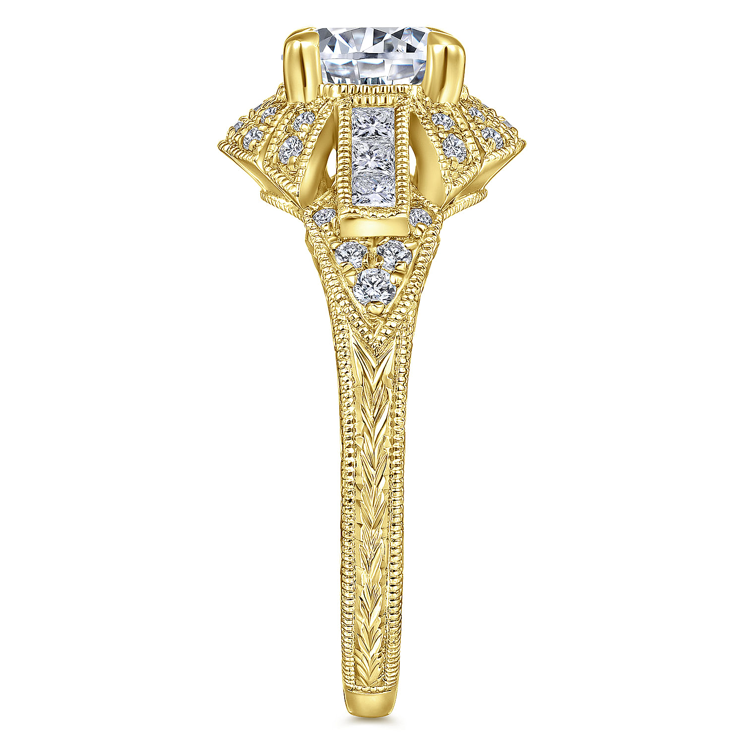 Vintage Inspired 14K Yellow Gold Round Diamond Engagement Ring