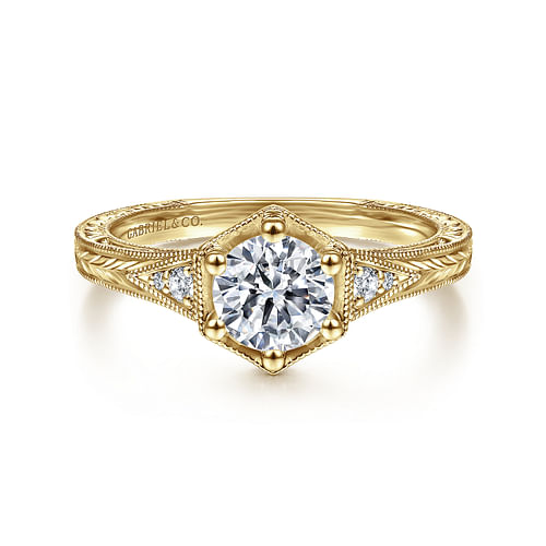 Vintage Inspired 14K Yellow Gold Round Diamond Engagement Ring