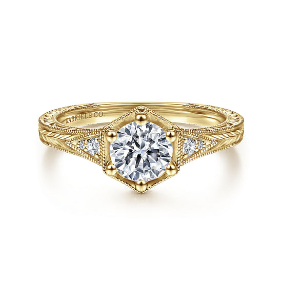 Gabriel - Vintage Inspired 14K Yellow Gold Round Diamond Engagement Ring