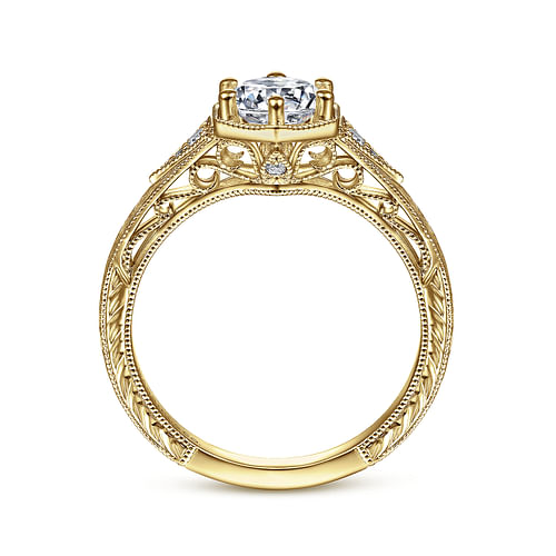 Vintage Inspired 14K Yellow Gold Round Diamond Engagement Ring