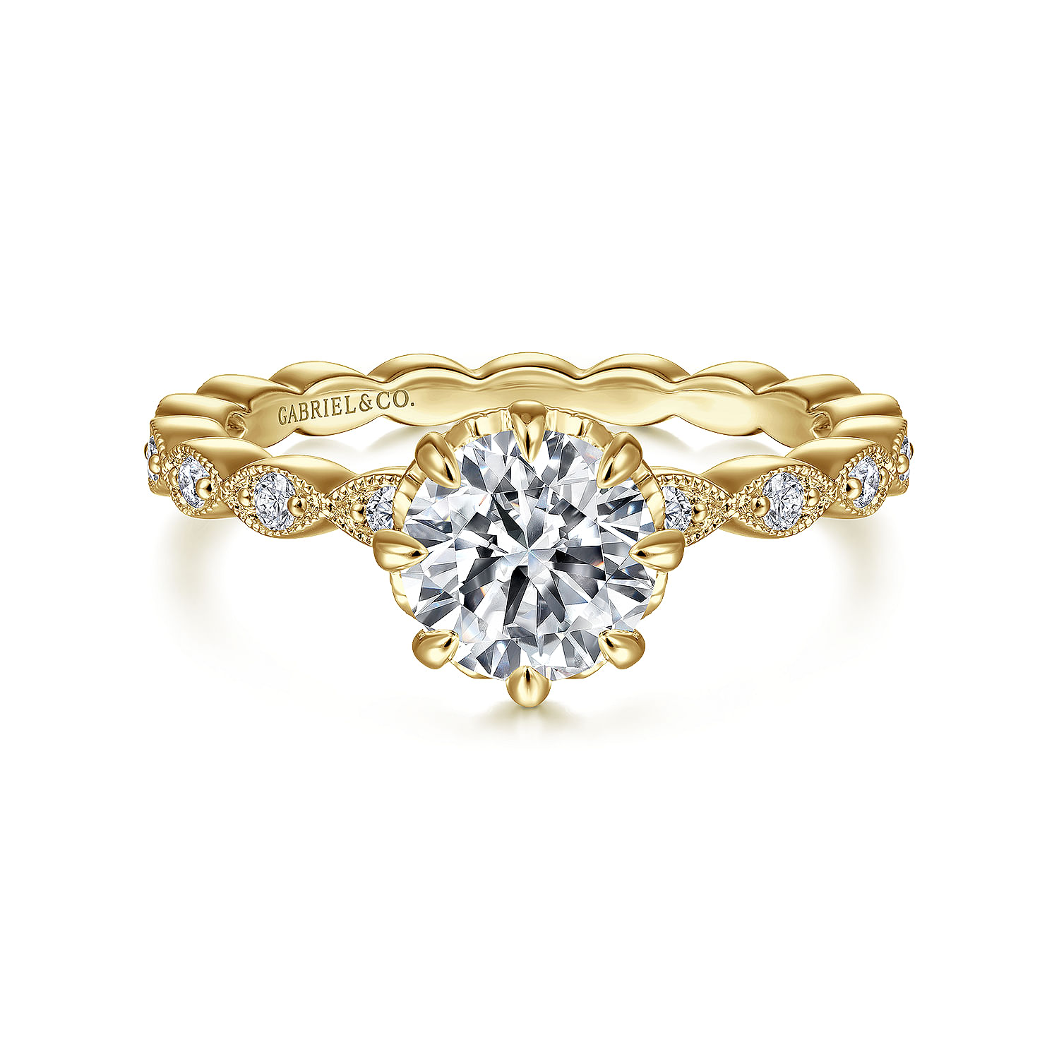 Gabriel - Vintage Inspired 14K Yellow Gold Round Diamond Engagement Ring