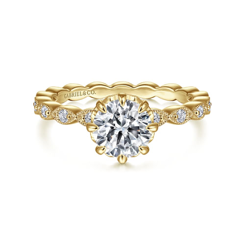 Vintage Inspired 14K Yellow Gold Round Diamond Engagement Ring