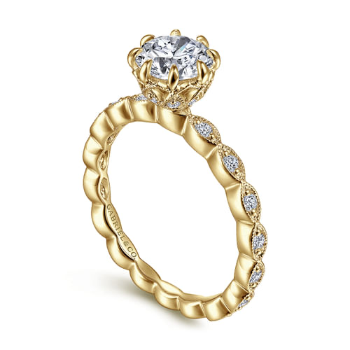 Vintage Inspired 14K Yellow Gold Round Diamond Engagement Ring