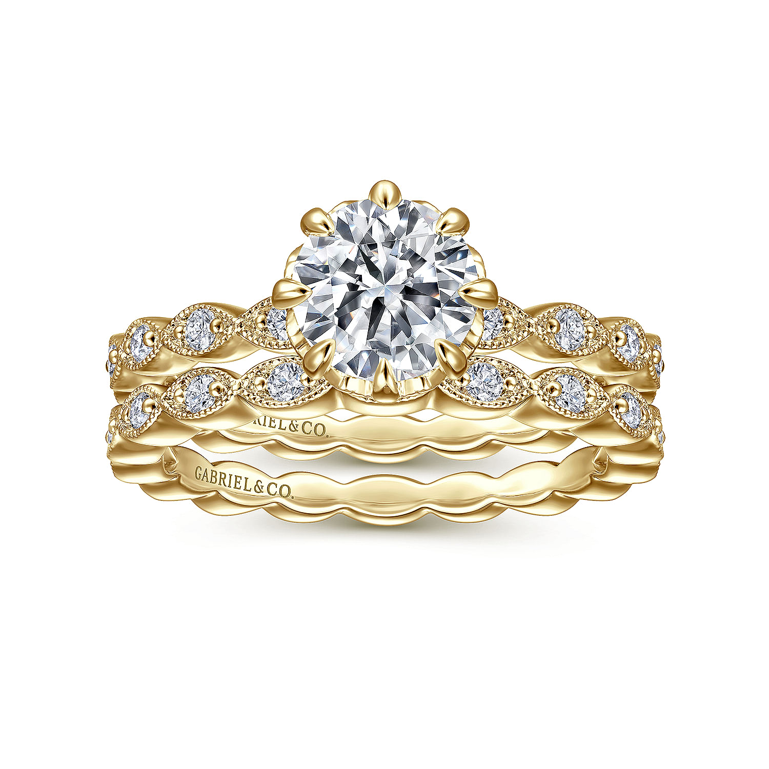Vintage Inspired 14K Yellow Gold Round Diamond Engagement Ring