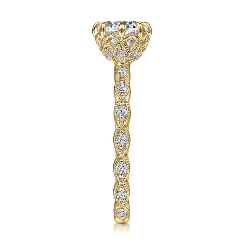 Vintage Inspired 14K Yellow Gold Round Diamond Engagement Ring