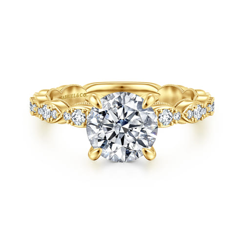 Vintage Inspired 14K Yellow Gold Round Diamond Engagement Ring
