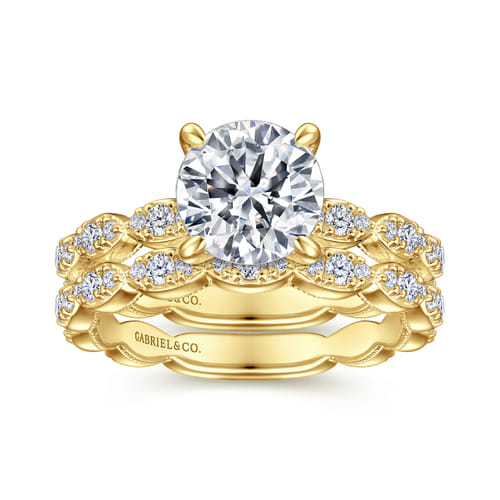 Vintage Inspired 14K Yellow Gold Round Diamond Engagement Ring