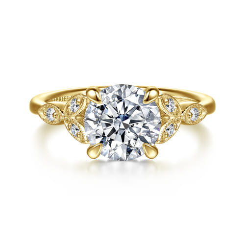Vintage Inspired 14K Yellow Gold Round Diamond Engagement Ring