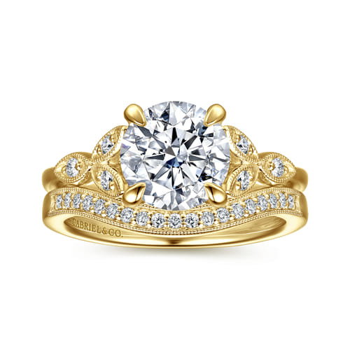 Vintage Inspired 14K Yellow Gold Round Diamond Engagement Ring