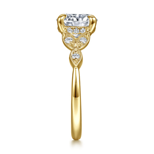 Vintage Inspired 14K Yellow Gold Round Diamond Engagement Ring