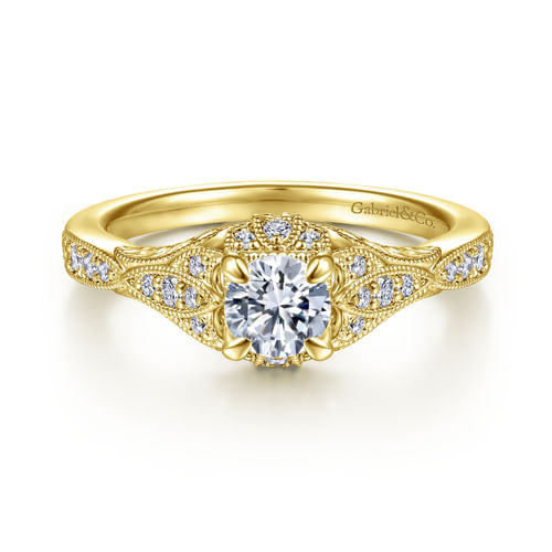 Vintage Inspired 14K Yellow Gold Round Halo Complete Diamond Engagement Ring