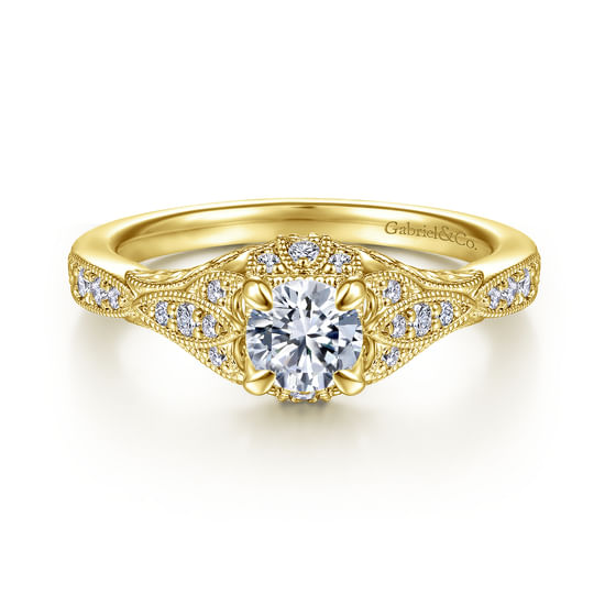 Gabriel - Vintage Inspired 14K Yellow Gold Round Halo Complete Diamond Engagement Ring