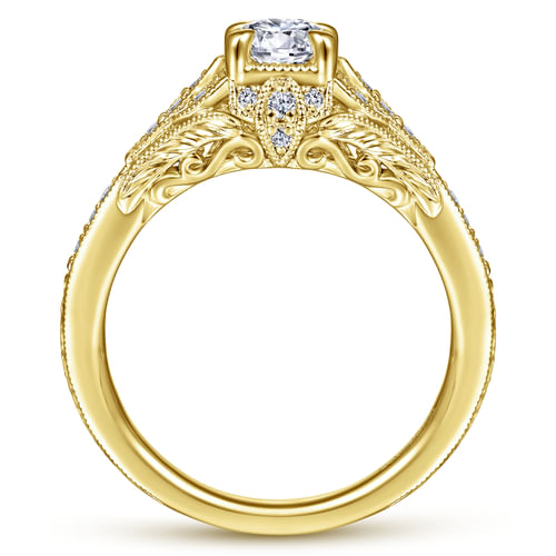 Vintage Inspired 14K Yellow Gold Round Halo Complete Diamond Engagement Ring