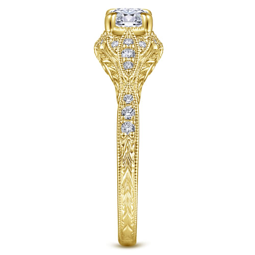Vintage Inspired 14K Yellow Gold Round Halo Complete Diamond Engagement Ring