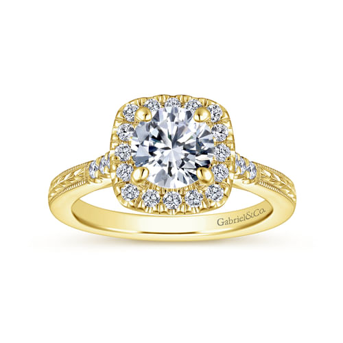 Vintage Inspired 14K Yellow Gold Round Halo Diamond Engagement Ring