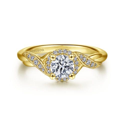 Vintage Inspired 14K Yellow Gold Round Halo Diamond Engagement Ring