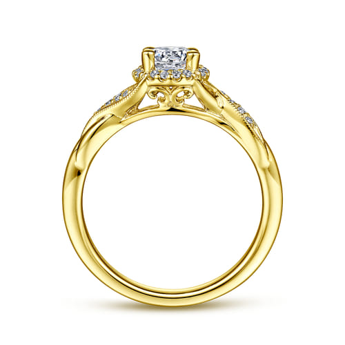 Vintage Inspired 14K Yellow Gold Round Halo Diamond Engagement Ring