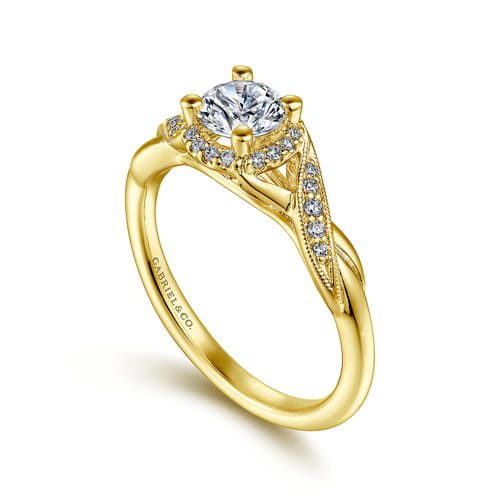 Vintage Inspired 14K Yellow Gold Round Halo Diamond Engagement Ring