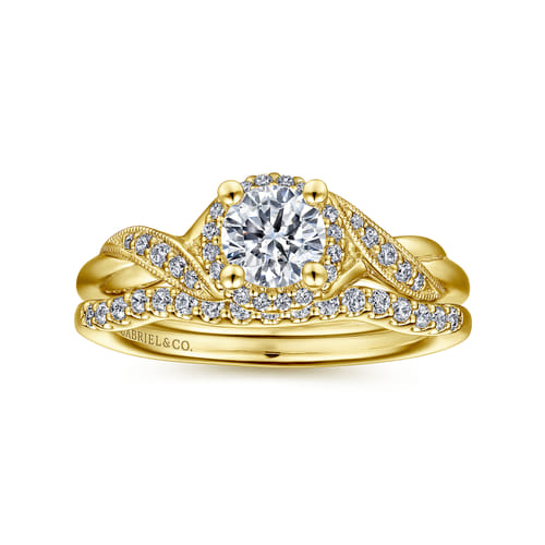 Vintage Inspired 14K Yellow Gold Round Halo Diamond Engagement Ring