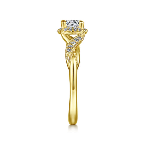 Vintage Inspired 14K Yellow Gold Round Halo Diamond Engagement Ring