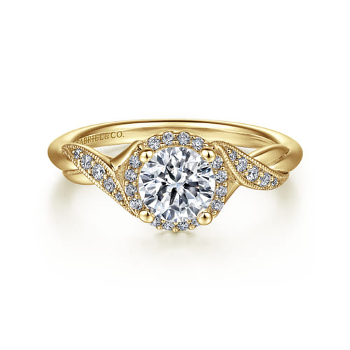 Vintage Inspired 14K Yellow Gold Round Halo Diamond Engagement Ring