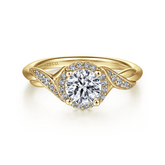 Vintage Inspired 14K Yellow Gold Round Halo Diamond Engagement Ring