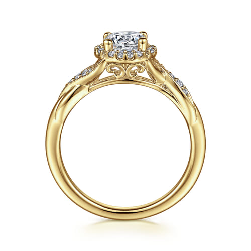 Vintage Inspired 14K Yellow Gold Round Halo Diamond Engagement Ring