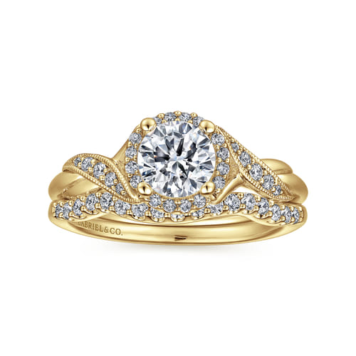 Vintage Inspired 14K Yellow Gold Round Halo Diamond Engagement Ring