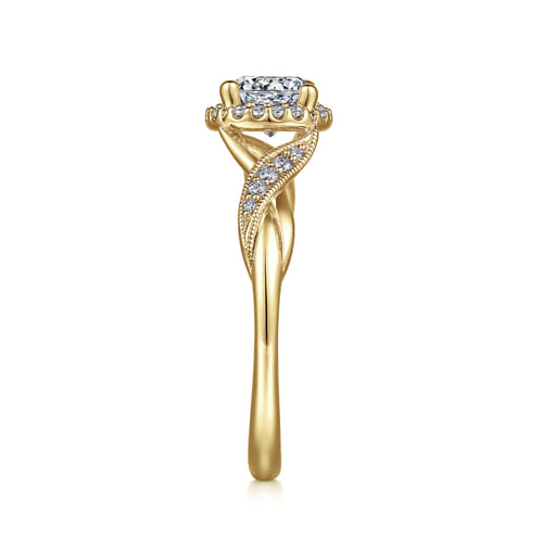 Vintage Inspired 14K Yellow Gold Round Halo Diamond Engagement Ring