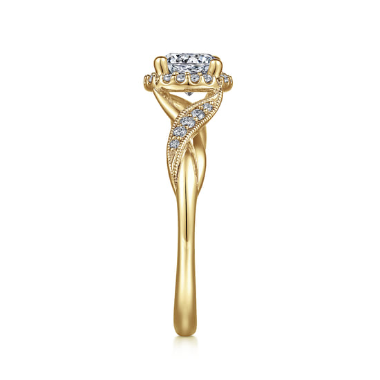 Vintage Inspired 14K Yellow Gold Round Halo Diamond Engagement Ring angle 5