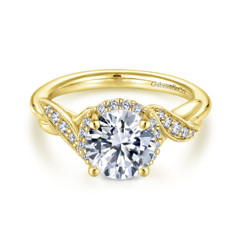 Vintage Inspired 14K Yellow Gold Round Halo Diamond Engagement Ring
